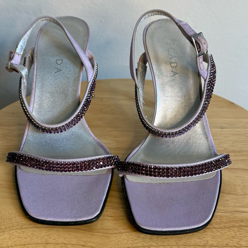 Escada Purple Heels with Ankle Strap and Block Heel - Picture 2 of 8